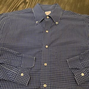 BROOKS BROTHERS Men's 16/33 Original Polo Shirt Regular Fit Non Iron Blue Checks